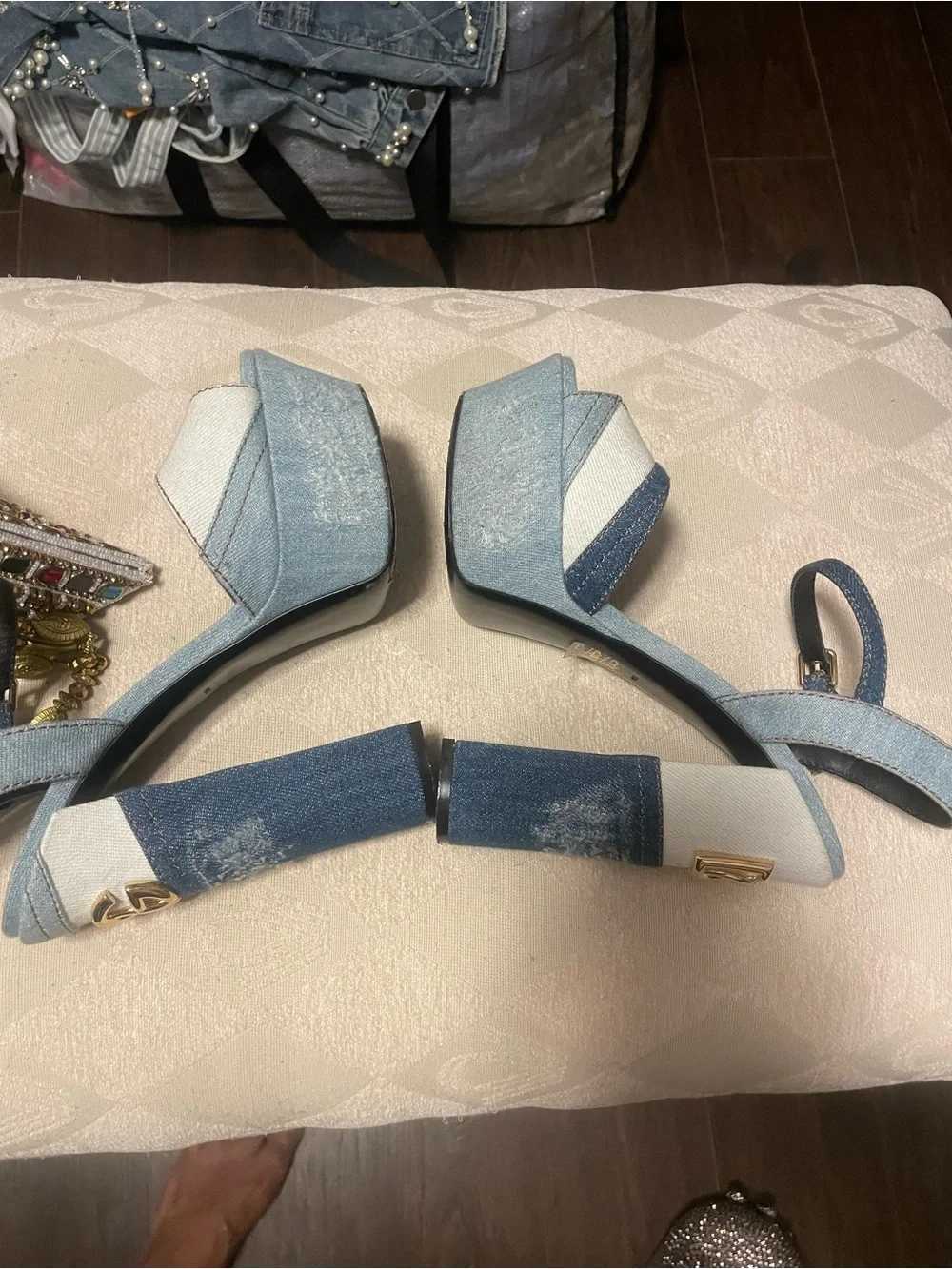 Dolce & Gabbana Two-Tone Denim Platform Sandals in Light and Dark Blue